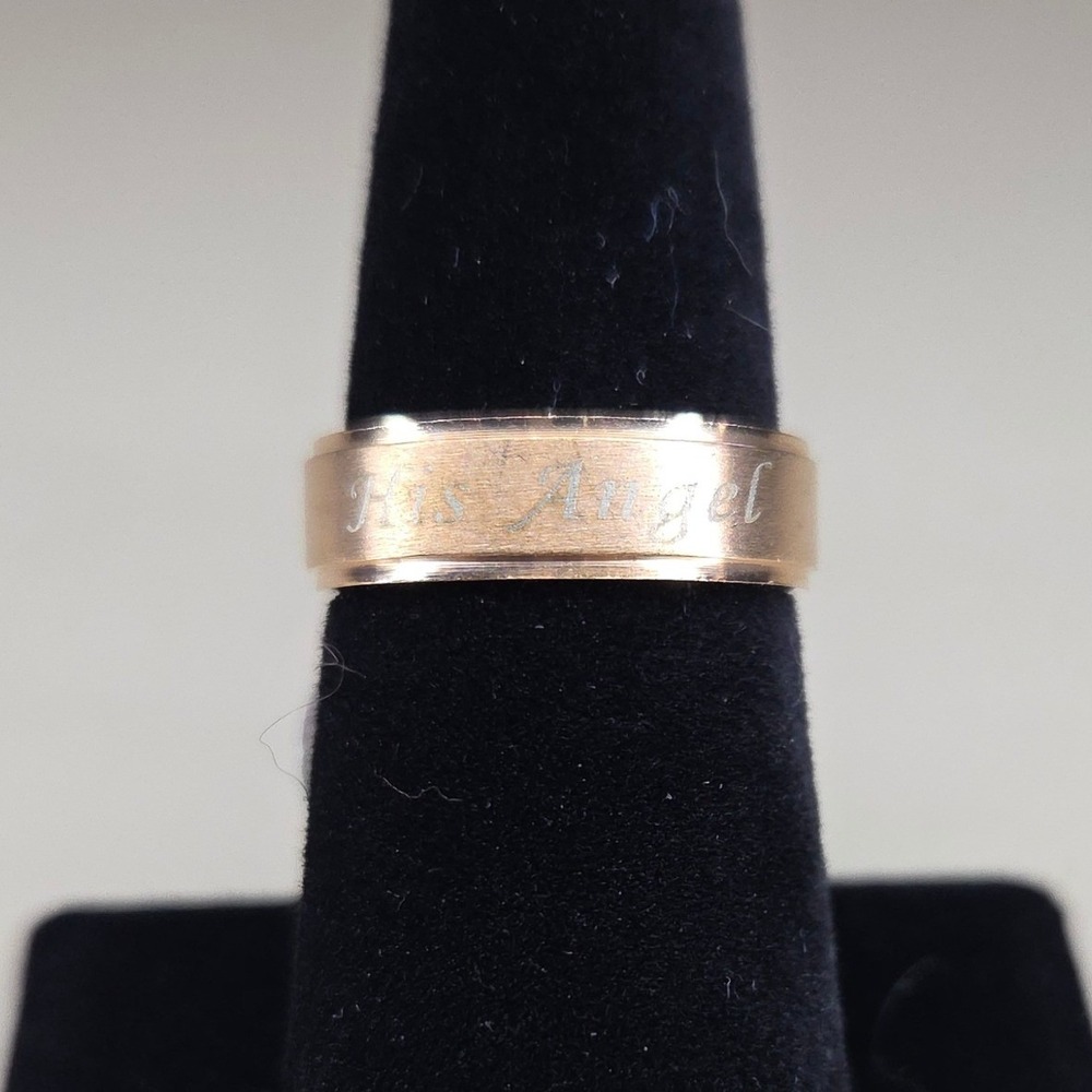 His Angel Rose Gold Tone Engraved Brushed Band Ring Size 7 6mm Width